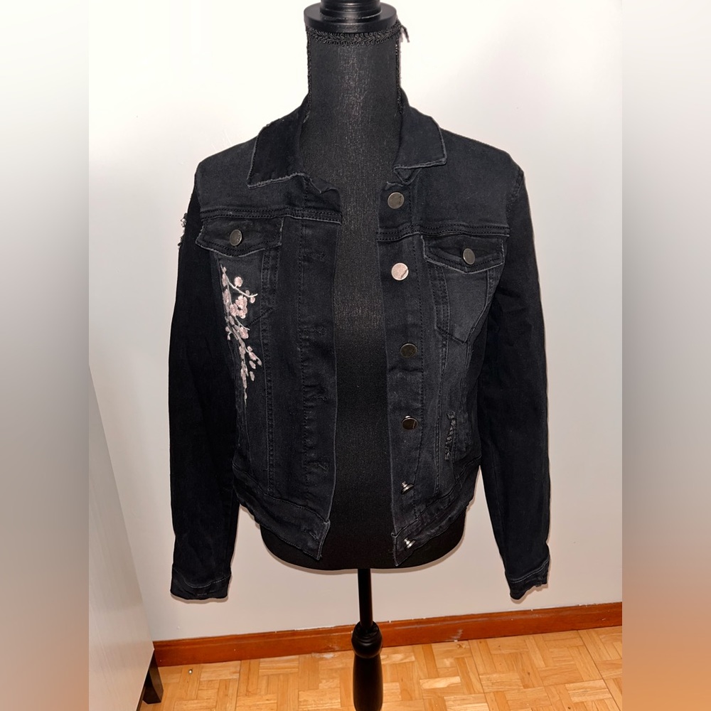 JOUJOU Flower Blossom Embroidered Denim Jacket